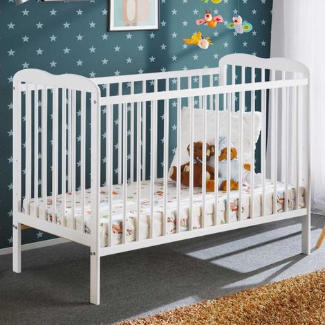 Lit Bébé & Matelas "Ala" 60x120cm Blanc Mat (1/4)