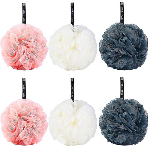 Set mit 6 Duschblumen, Peeling-Badeschwämmen, Schaumbad-Luffas, Reinigungsbürste, Duschschwamm für Damen und Herren, für Peeling und Duschzubehör