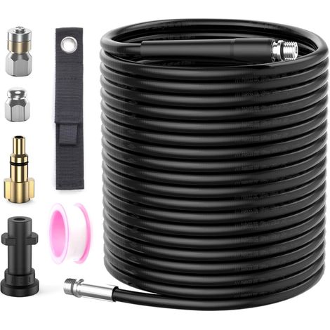 15M Tuyau Déboucheur Canalisation pour Haute Pression avec Buse à Jet et Buse Rotatif, Kit de Tuyau avec Adaptateurs Compatible avec Kärcher série K2/K3/K4/K5/K6/k7 et LAVOR Nettoyeur Haute Pression