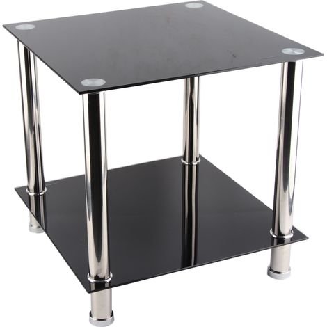 Table d'appoint verre noir, pieds chromés, lampe de chevet table de salon design, modèle moderne (1/5)