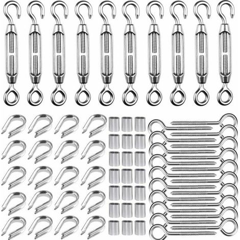 M5 Tendeur Kit pour 1/16quot Cable Metalique,Kit de Tendeur en Acier Inoxydable 304,M5 Tendeur Crochet et oeil,M2 cosses de cble, M5 Crochets Vis Oeillet,M2 Manchons de Cble (1/4)