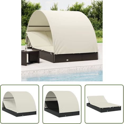 The Living Store Sonnenliege für 2 Personen mit Runddach Schwarz 211x112x140 cm - Sonnenliege - Rattan Möbel - Gartenmöbel - Outdoor Möbel - Liege (1/5)