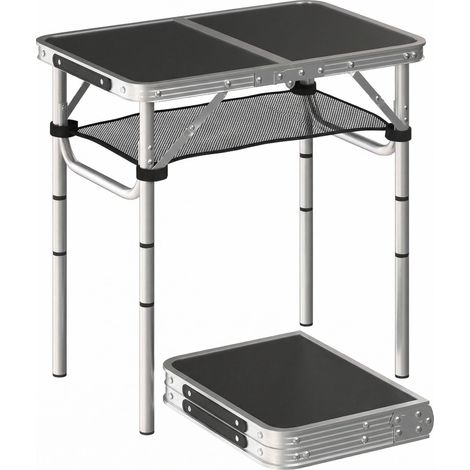 Table pliante aluminium, table de camping pliante, poignée 4 hauteurs réglables avec Rangement 60x40x60cm, blanc