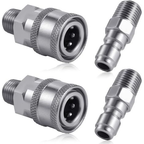 Set di 4 raccordi per idropulitrice ad alta pressione in acciaio inox VVGoods con attacchi rapidi NPT da 1/4 di pollice, accessori per uomo e donna (1/5)