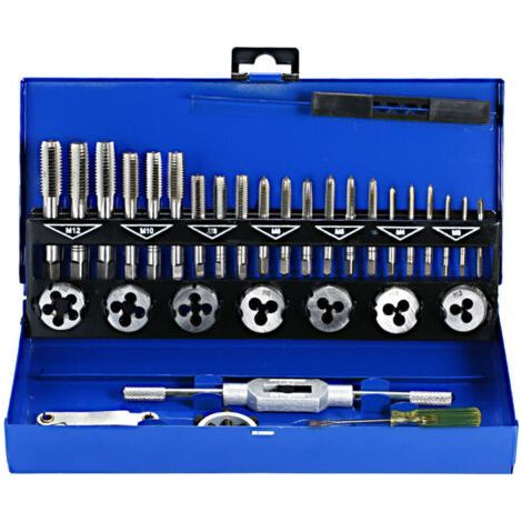 Coffret tarauds et filières 32 pièces – Acier allié pour métaux – Filetage à cône 55° – Clé à taraud et accessoires inclus - M3-M12 (1/5)