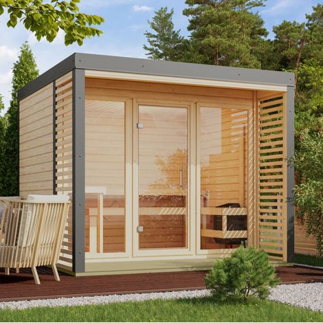 Sauna Extérieur Ares 3 Karibu 6-8 Places Bois Epicéa 38mm Terrasse (1/5)