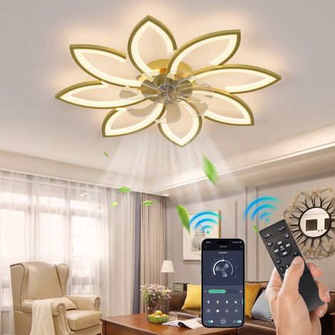 Ventilateur de plafond silencieux avec lumière LED – Design en pétale moderne – 6 vitesses réglables – Moteur DC réversible été/hiver – 8800 lm