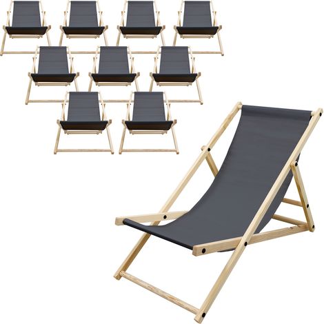 ECD Germany Set di 10 Sedie a Sdraio Pieghevoli in Legno di Pino fino a 120 kg Antracite Schienale Regolabile 3 Posizioni Lettino Prendisole Spiaggia Balcone Giardino Piscina Spiaggina da Esterno (1/5)
