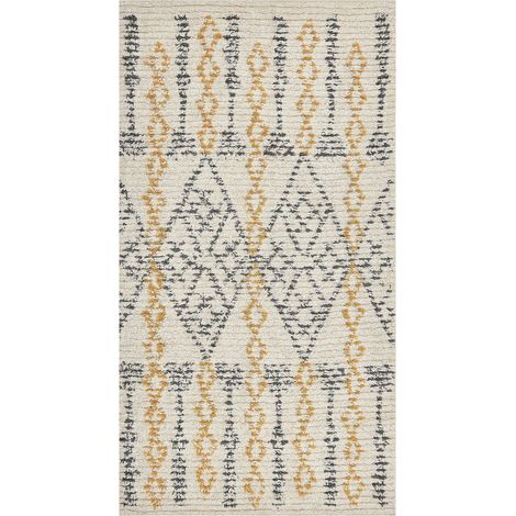 Tappeto rettangolare cotone 80 x 150 cm con motivo geometrico beige Kadapa (1/5)