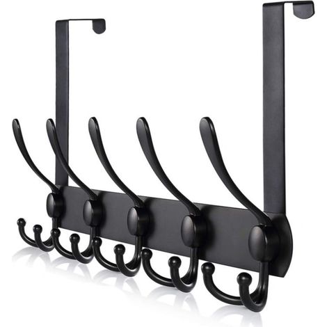 Porte-manteau de porte (noir), crochet de porte en acier inoxydable, idéal pour chambre, salle de bain, cuisine, porte. (1/4)
