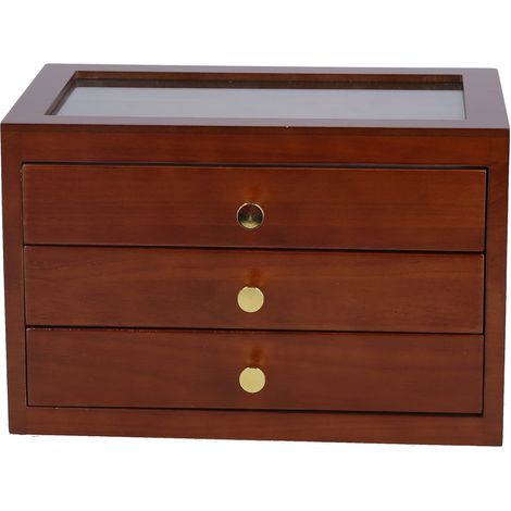 Boîte à bijoux en bois à 3 niveaux avec 3 tiroirs, rangement pour bagues, bracelets et colliers, marron, cadeau (1/5)