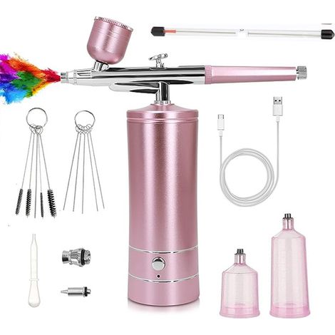 Kit Aérographe Multi-Fonctions avec Compresseur, Pistolet Aérographe Portable pour Nail Art, Décoration de Gâteau, Maquillage, Modélisation de Tatouage, Modélisation de Modèle (Rose) (1/5)