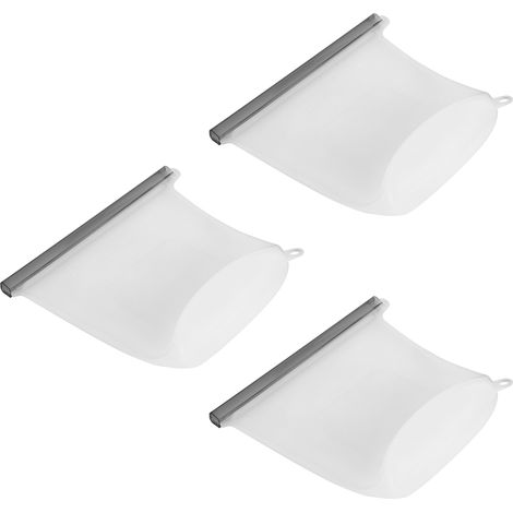 Lot de 3 sacs de conservation alimentaires transparents en silicone auto-scellants de 500 ml pour légumes et viande. (1/5)