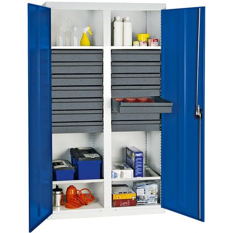Stumpf Werkzeug- und Materialschrank Serie 3000 lichtgrau / enzianblau + 14 Schublade 100 mm + Mitteltrennwand + 4 Auszugsböden - 3004474 (1/5)