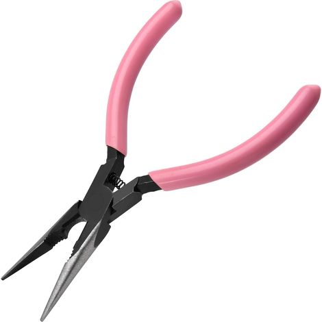 Pinces longues fines 5.5" avec coupe-fil, Mâchoires crantées en acier 55, Poignées ergonomiques à ressort pour Bijouterie, Réparation électronique, Loisirs créatifs (1/5)