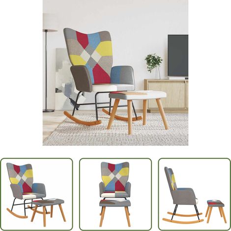 Hocker - Schaukelstuhl mit Hocker Patchwork Stoff (1/5)