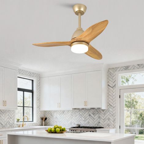 Ventilateur plafond moderne 36 pouces bois naturel, variateur 3 couleurs, pales bois massif, télécommande, moteur DC réversible, mémoire, finition élégante décoration intérieure