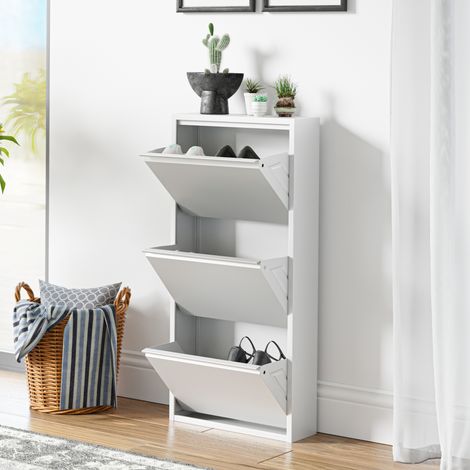 [En.Casa] – Meuble à chaussures blanc 3 tiroirs inclinables – Rangement pour 6 paires – Dimensions 104x50x15 cm – Surface résistante et facile à nettoyer (1/8)