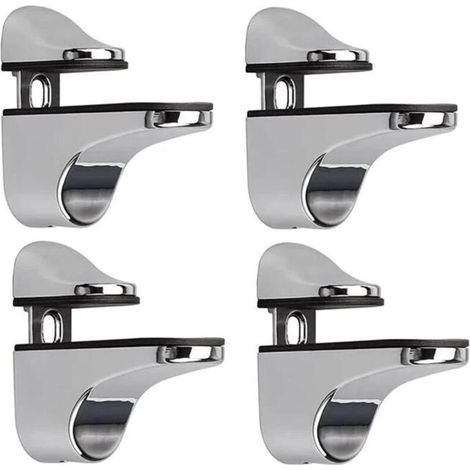 JSSEVN - Adjustable Glass Shelf Brackets – Set of 4 – Polished Zinc Alloy – Wall Mounting for Glass and Wood Shelves (1/5)
