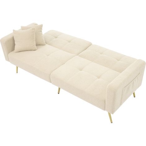 Clic-Clac 2 Posti in Tessuto Sherpa con Schienale Regolabile, 2 Tasche Laterali e 2 Cuscini, Beige (1/5)