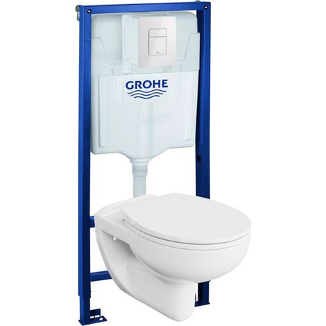 GROHE Bâti-support Solido + Lavita WC Arctic suspendu blanc sans bord + panneau de commande Delta 25 blanc  Kit complet WC