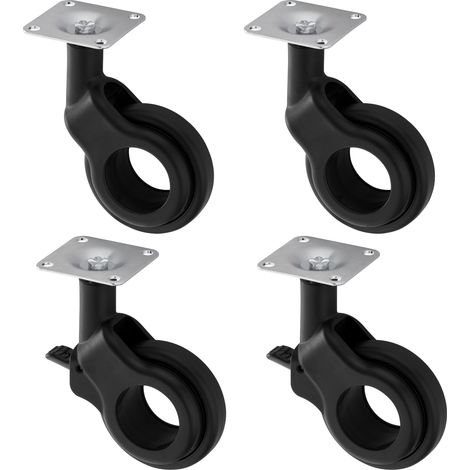 SOTECH Möbelrolle BONN - Ø 60 mm -Tragkraft 30 kg pro Rolle - schwarz - 4er Set - 2x mit, 2x ohne Bremse