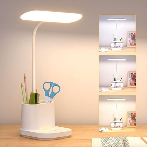 Lampada da scrivania a LED, lampada da lettura dimmerabile con 3 modalità, lampada da scrivania USB per bambini, con portapenne e supporto per cellulare, lampada da tavolo pieghevole, luce notturna, p (1/5)