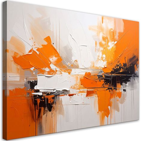 Impression sur Toile, Abstraction en orange, blanc et noir,30x20