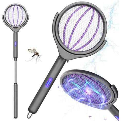 4-in-1 Electric Mosquito Swatter, Rechargeable Bug Zapper Racket with UV Light and Extendable Handle (1/4)
