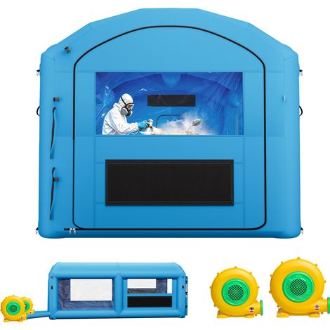VEVOR Cabine de Peinture Gonflable 6x3x2,5 m Souffleur de 550W+750 W Bleu, Tente de Pulverisation Portable a Toit Arque avec Grand Filtre en Coton, pour VTT, Motos et Meubles de Taille Moyenne (1/5)