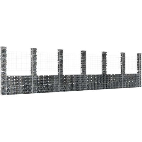 vidaXL Panier de gabion en forme de U avec 7 poteaux Fer 740x20x200 cm (1/5)