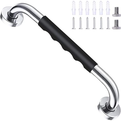 Baignoire de Sécurité Noir 40cm, Antidérapant, Barre d'Appui en Acier Inox Murale, pour Salle de Bains WC Manche pour Enfants/Personnes Agées (1/5)