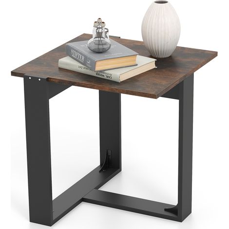 COSTWAY End Table Square Side Table Industrial Nightstand w/T-Shaped Metal Base (1/5)