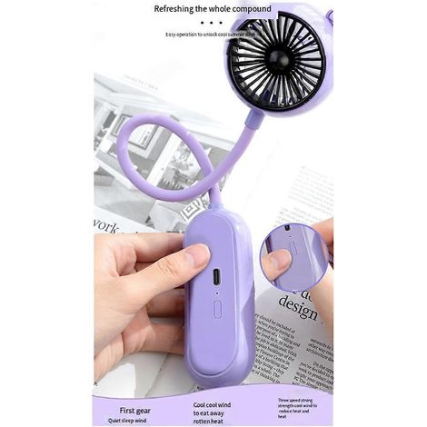 Ventilateur de cou à piles 300-500 mAh, violet et noir (1/5)