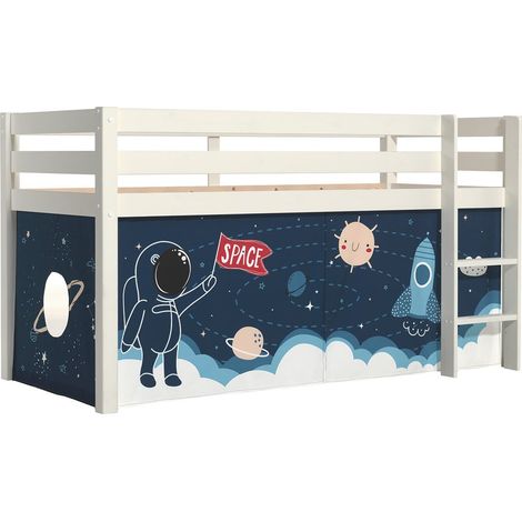 SLEEPY - Lit Mi-Haut en Pin Laqué Blanc 90x200cm Housse Espace (1/5)