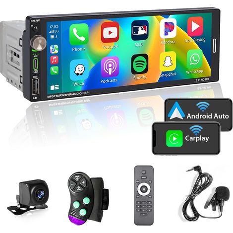 Autoradio 1 DIN Écran Tactile 6.9 Pouces - Apple CarPlay Sans Fil et Android Auto, Bluetooth, USB/Type-C et Caméra (1/5)
