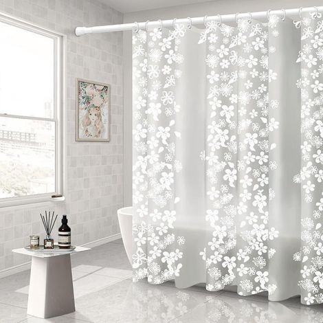 Rideau de douche transparent Rideau de bain 240 x 200 cm Peva Fleur, Flocon de neige, Blanc Rideaux de douche lavables Douche pour la maison, les dortoirs, anti-moisissure (1/5)