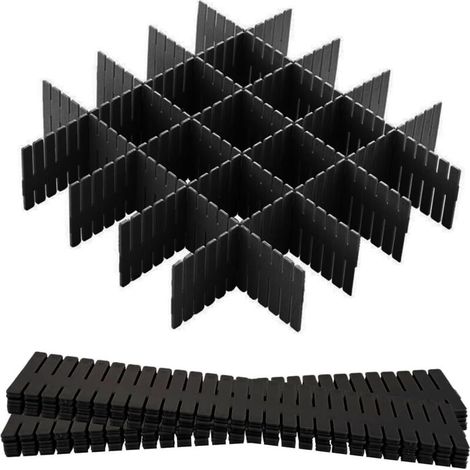 12 Pièces Grille Diviseur de Tiroir, Organisateur de Tiroir Réglables Separateur de Tiroir pour sous-Vêtements, Chaussettes, Maquillage, Fournitures de Bureau, Noir (1/5)