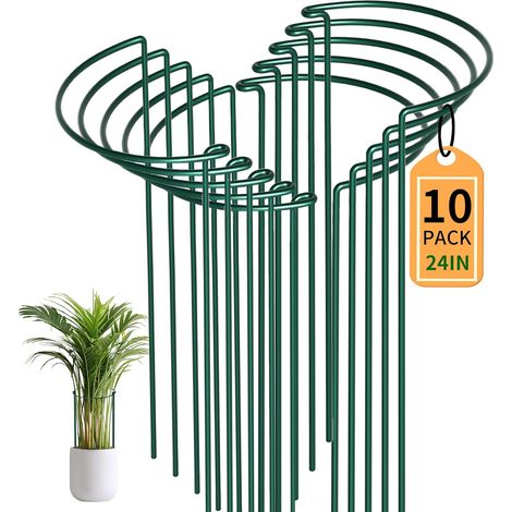 Lot de 10 - Tuteur Plante - Piquet Soutien - Structure Demi-Ronde Interconnectable Pour Rosier Et Tomate Vert 60x25cm (1/5)