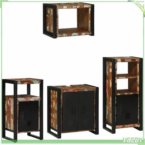 Ensemble de mobilier de salle de bain 4 pcs - FAF7291712428180 - Bois recyclé solide - Marron - Style industriel (1/5)