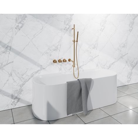 Fortifura Nebbio Ensemble combiné bain - mitigeur thermostatique - barre coulissante avec coude mural intégré - flexible de douche métallique - (1/5)