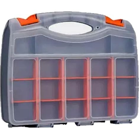 Coffret de rangement professionnel pour outils, boîte de tri étanche à compartiments multiples, organiseur de pièces détachées, caisse de stockage double face 25 casiers. (1/5)