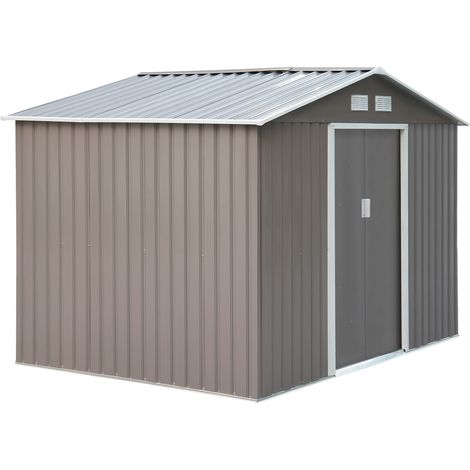 Cobertizo de jardín de exterior 4,9 m² 277x195x192 cm caseta de jardín con 2 puertas corredizas base refuerzo (suelo no incluido) gris (1/7)
