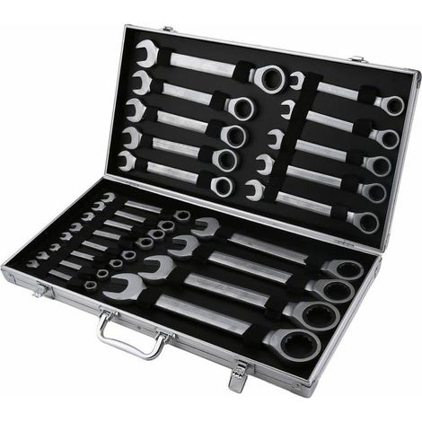 Schraubenschlüssel Set Ratsche 22tlg 6-32mm Ratschenschlüssel Satz Maulschlüssel Gabelschlüssel Tool Gelenk-Ratschenschlüsselsatz Ringschlüsselsatz mit Box