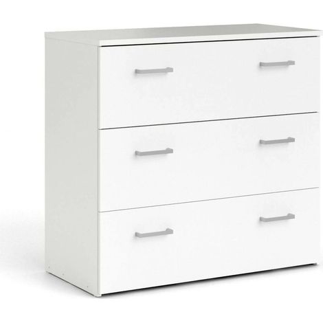 Dmora Cassettiera a tre cassetti con maniglie, colore bianco, cm 74 x 69 x 36, con imballo rinforzato (1/5)
