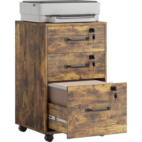 HOMCOM 3 Drawer File Cabinet Rolling Filing Cabinet for A4 and Letter Brown (1/5)
