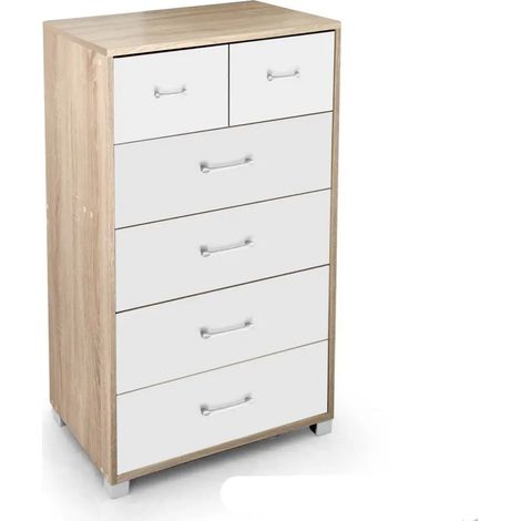 Cómoda Atena bicolore 68 x 40 x 101 cm con 6 cassetti