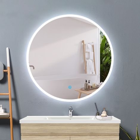 Acezanble miroir 70cm miroir rond, miroir de salle de bain anti-buée, miroir LED avec éclairage, miroir mural cosmétique lumineux,interrupteur tactile
