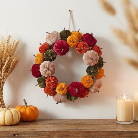 Autumnal Plush Pumpkin Decorative Wreath (1/2)