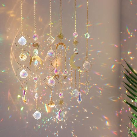 Acchiappasole in cristallo - Decorazioni colorate per finestre con catenella - Riflettono la luce - Ideali per soggiorno, giardino, Natale o matrimoni - Multicolore - Set da 6 (1/5)